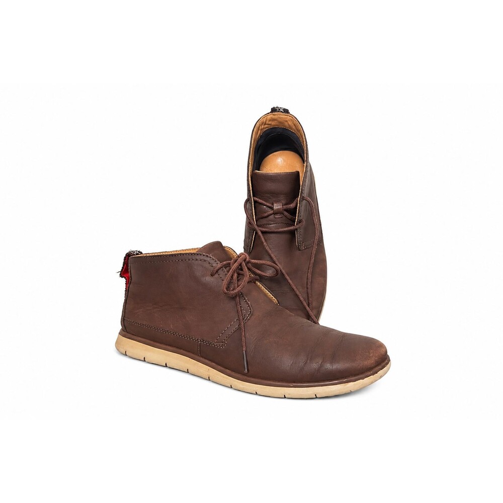 UGG Mens 10 Brown Leather Chukka Boots Minimalist Casual Lace Up Shoes